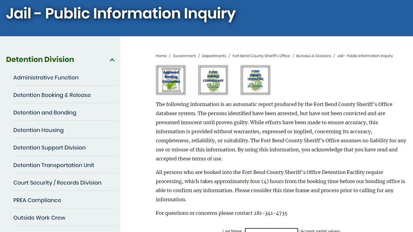 Jail - Public Information Inquiry | Fort Bend County